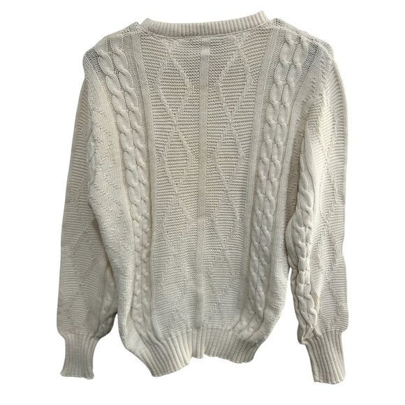 Jantzen Womens Ivory Cable Knit Crew Neck Sweater Size Medium Cozy Soft - Picture 2 of 9